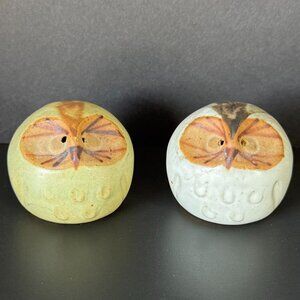 MCM Owl Salt & Pepper Shakers Handcrafted Pottery Set Adorable Whimsy Cabin Kitc